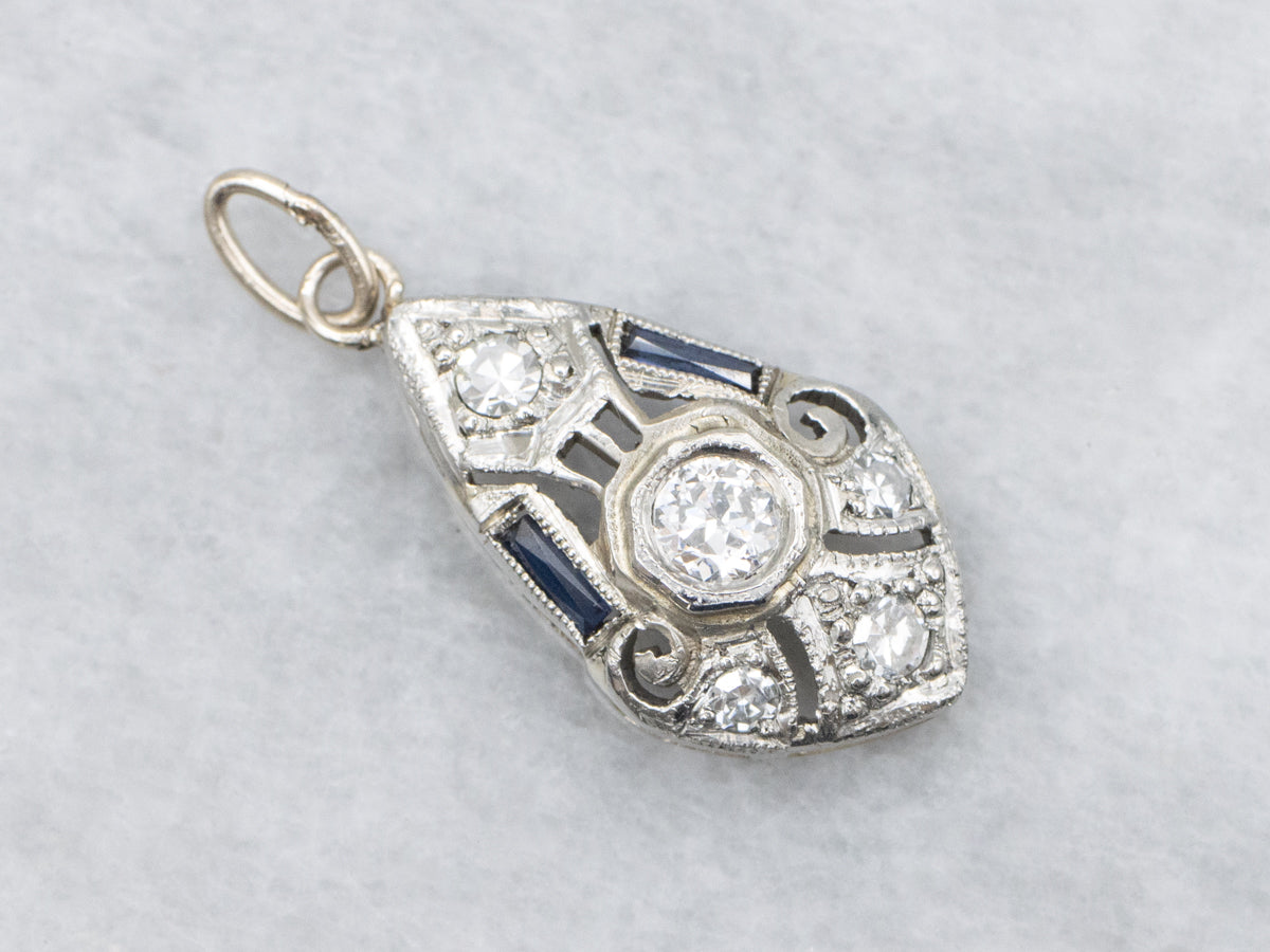 Art Deco Diamond and Synthetic Sapphire Stick-Pin Conversion Pendant