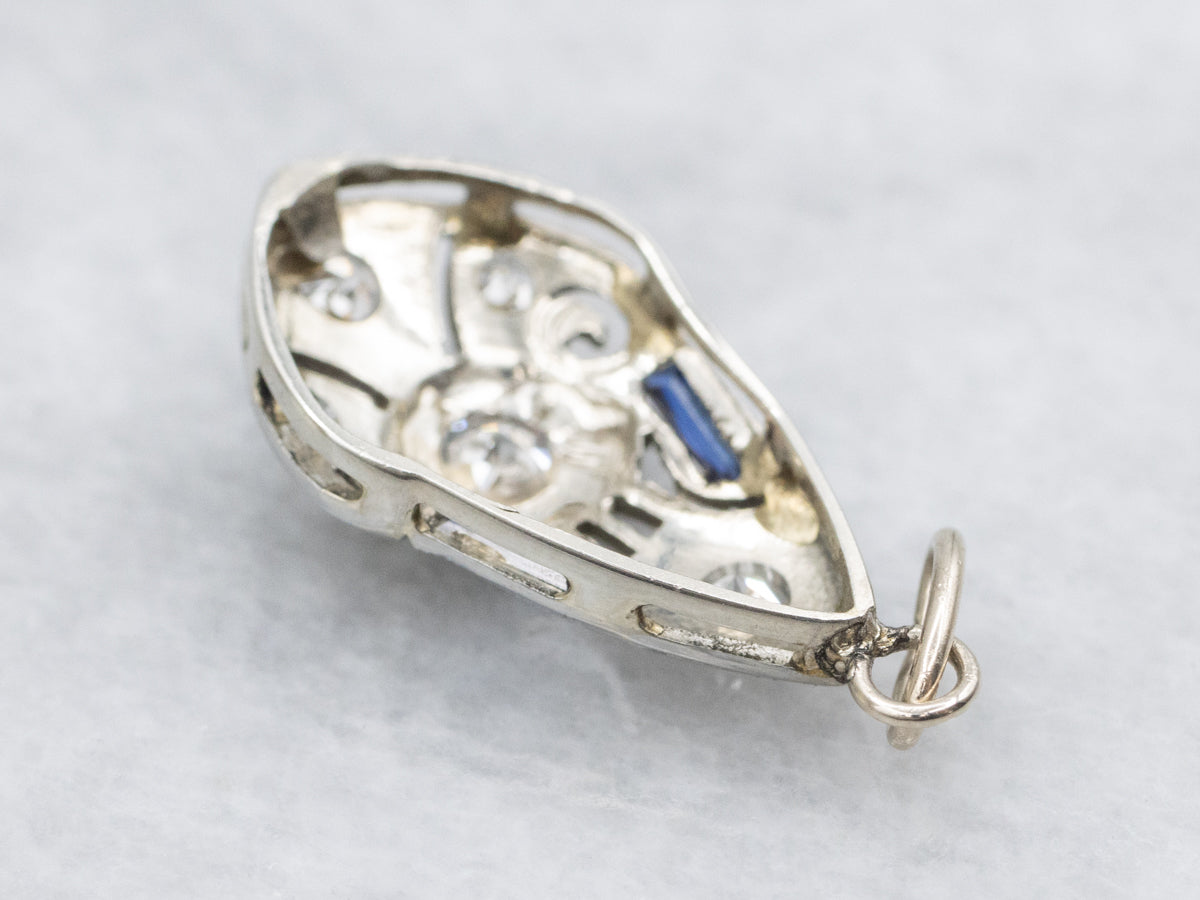 Art Deco Diamond and Synthetic Sapphire Stick-Pin Conversion Pendant
