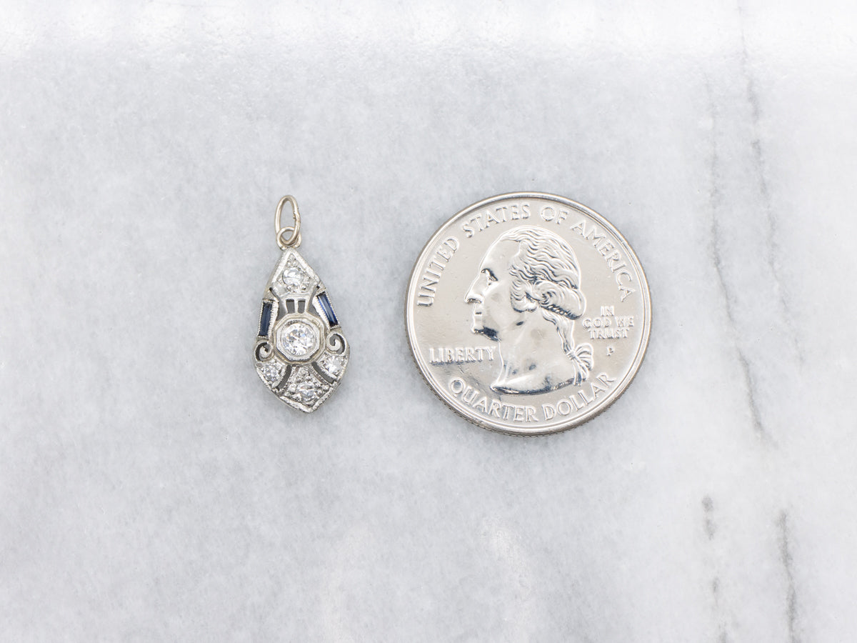 Art Deco Diamond and Synthetic Sapphire Stick-Pin Conversion Pendant