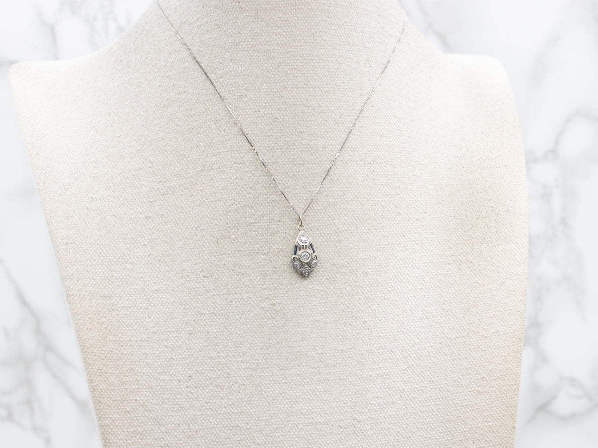 Art Deco Diamond and Synthetic Sapphire Stick-Pin Conversion Pendant