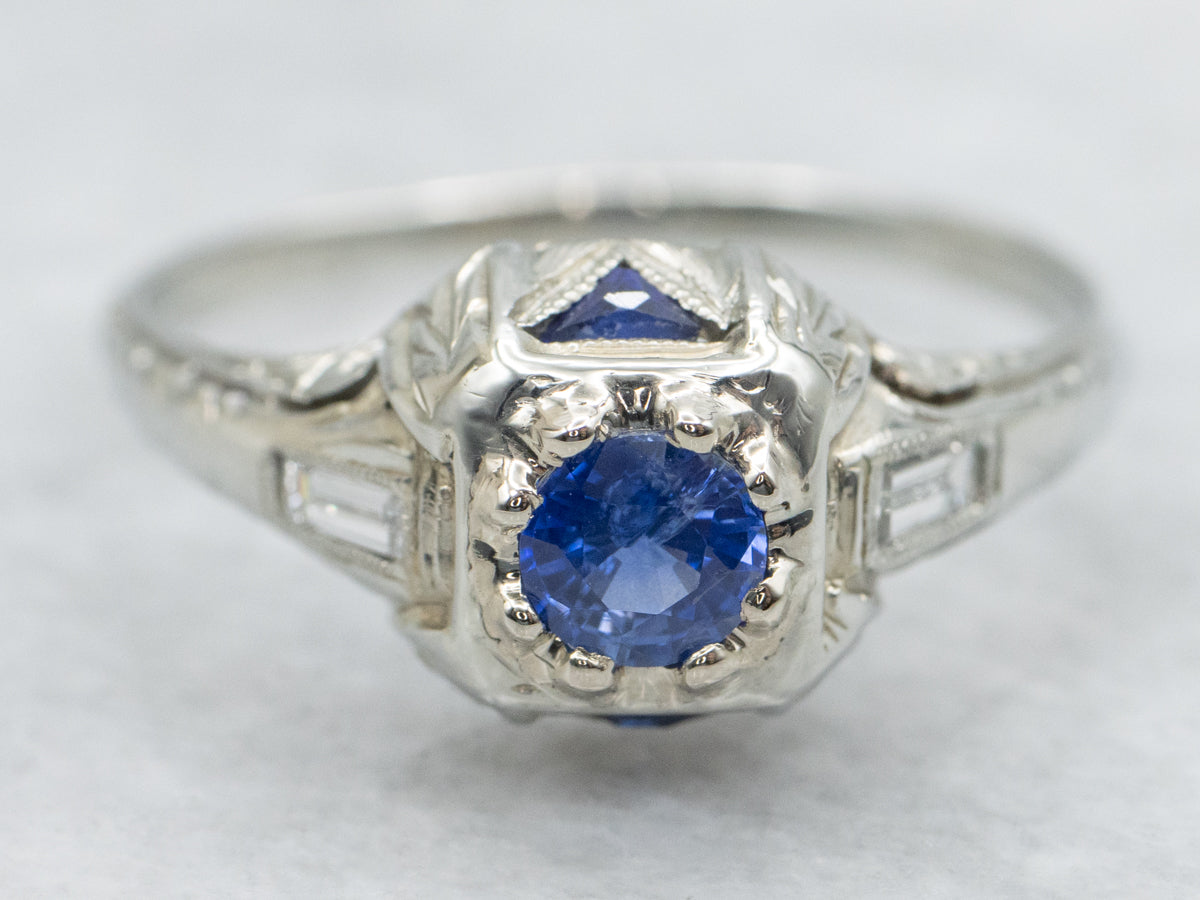 Late Art Deco Sapphire and Diamond Ring