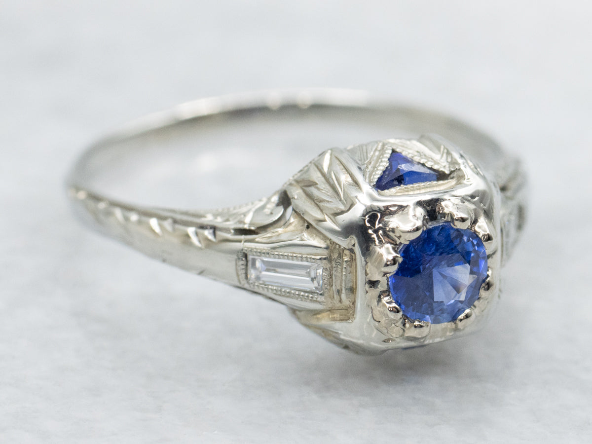 Late Art Deco Sapphire and Diamond Ring