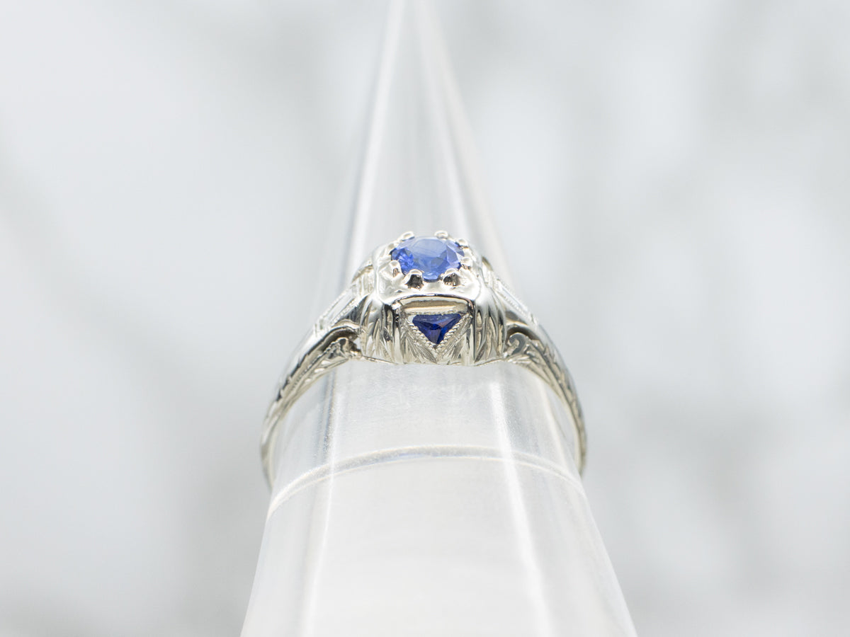 Late Art Deco Sapphire and Diamond Ring