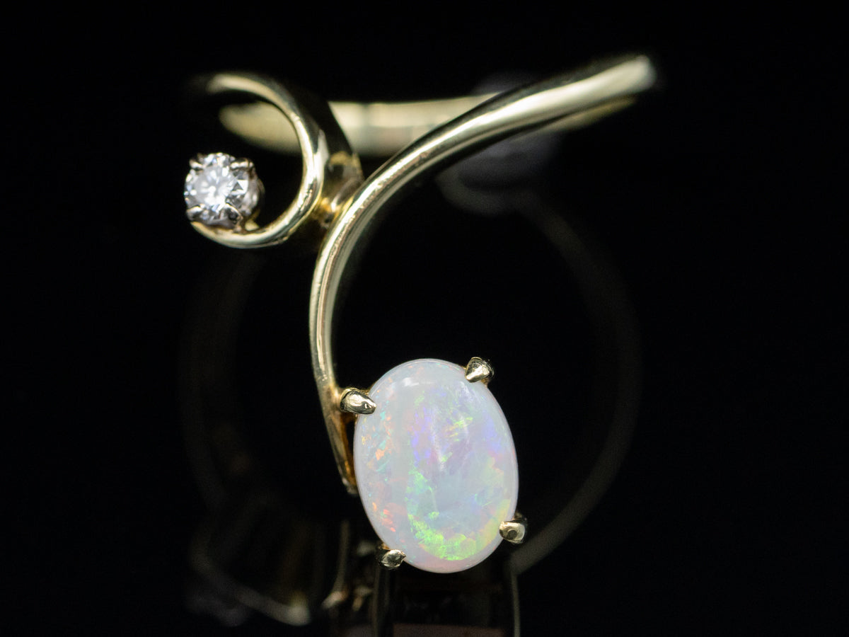 Modernist Australian Opal and Diamond Accent Gold Ring