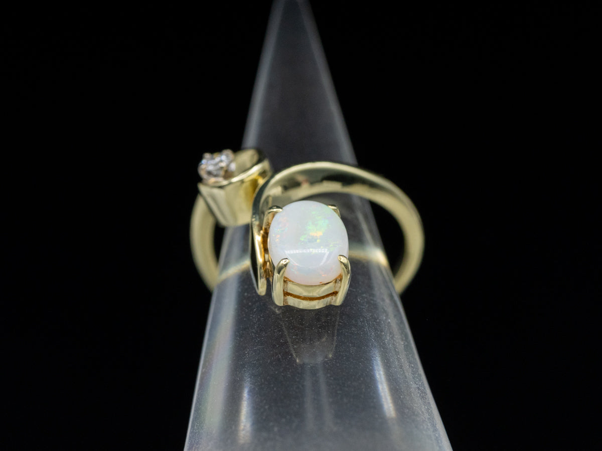 Modernist Australian Opal and Diamond Accent Gold Ring