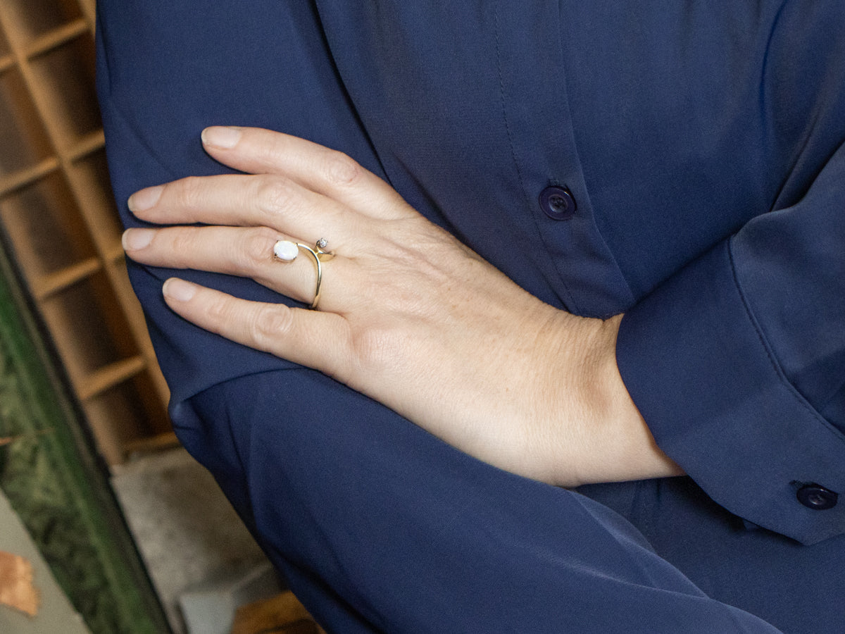 Modernist Australian Opal and Diamond Accent Gold Ring