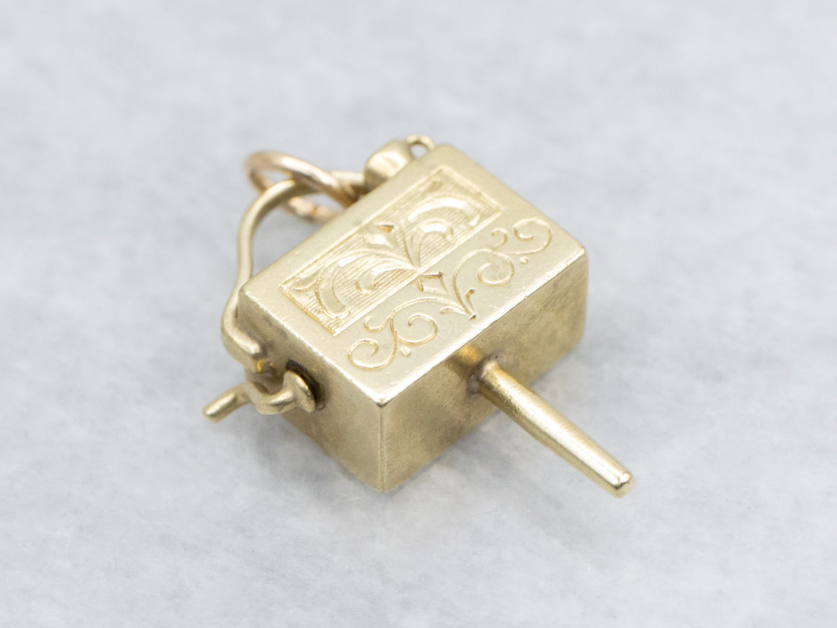 Hand Engraved Gold &quot;Organ Grinder&quot; Charm