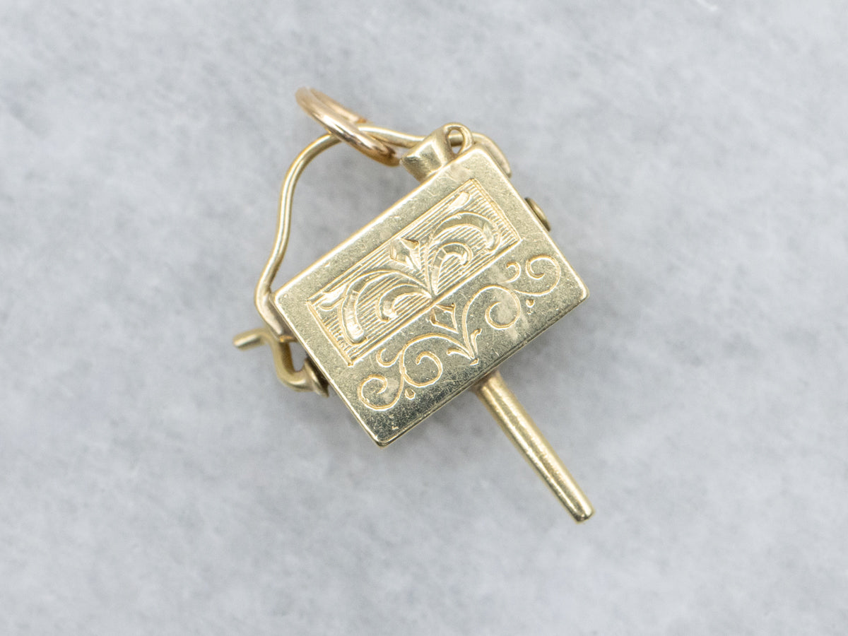 Hand Engraved Gold "Organ Grinder" Charm