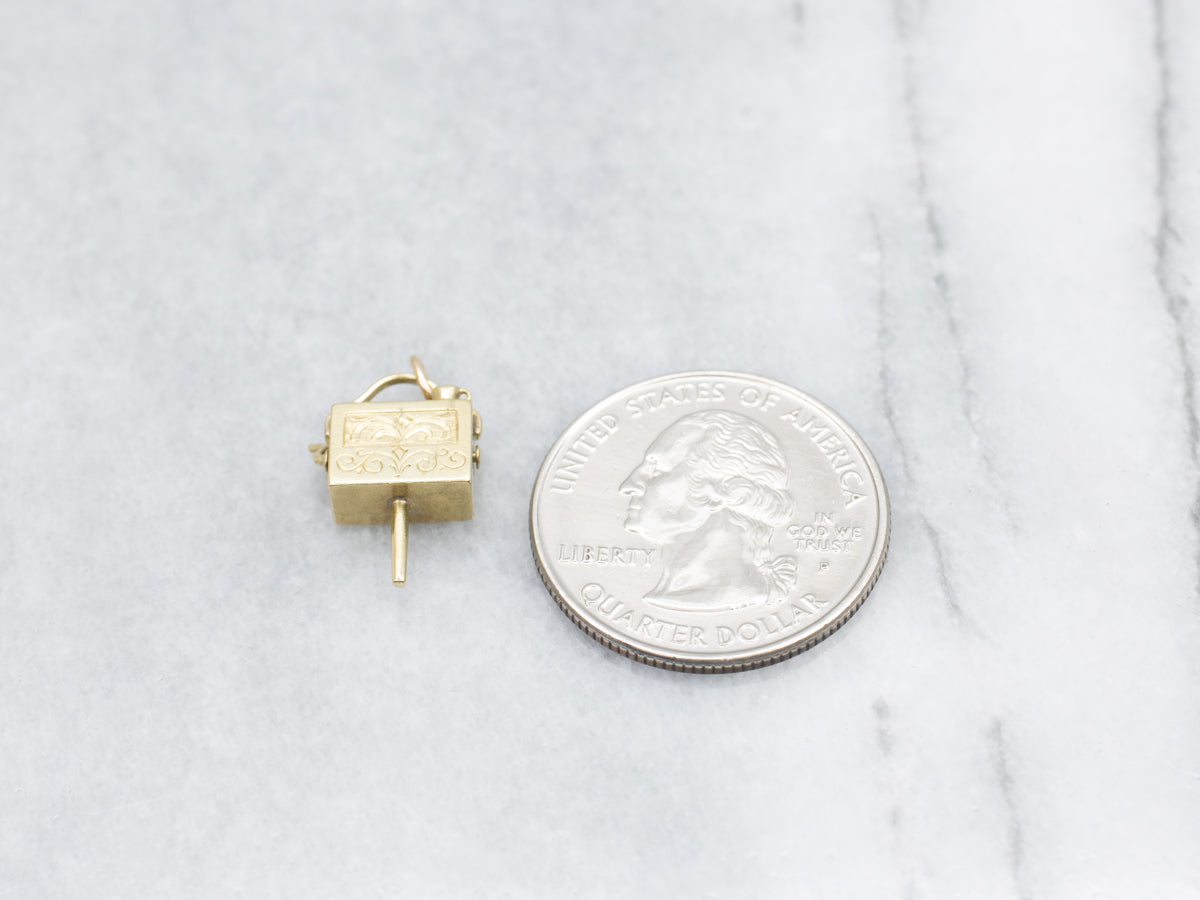 Hand Engraved Gold "Organ Grinder" Charm