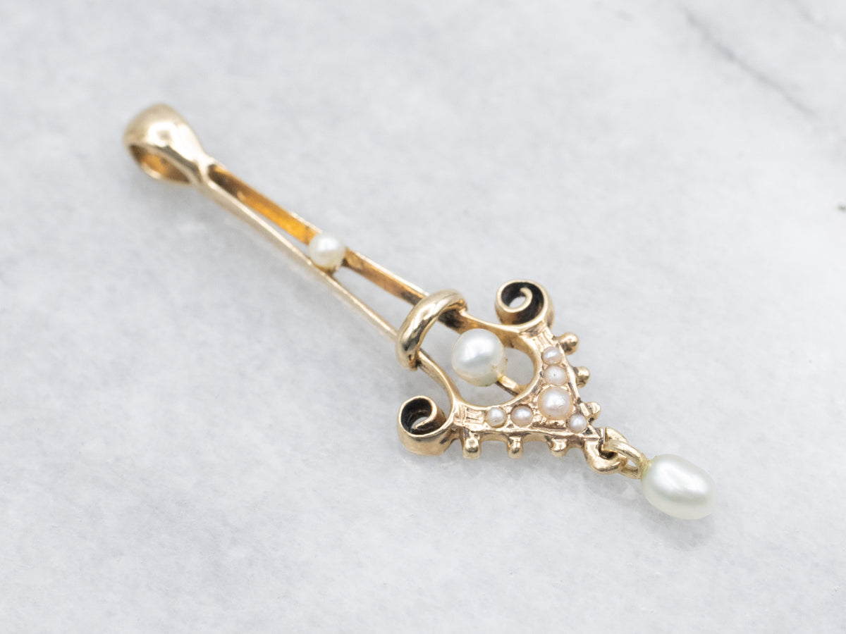 Victorian Gold Pearl and Seed Pearl Drop Lavalier Pendant