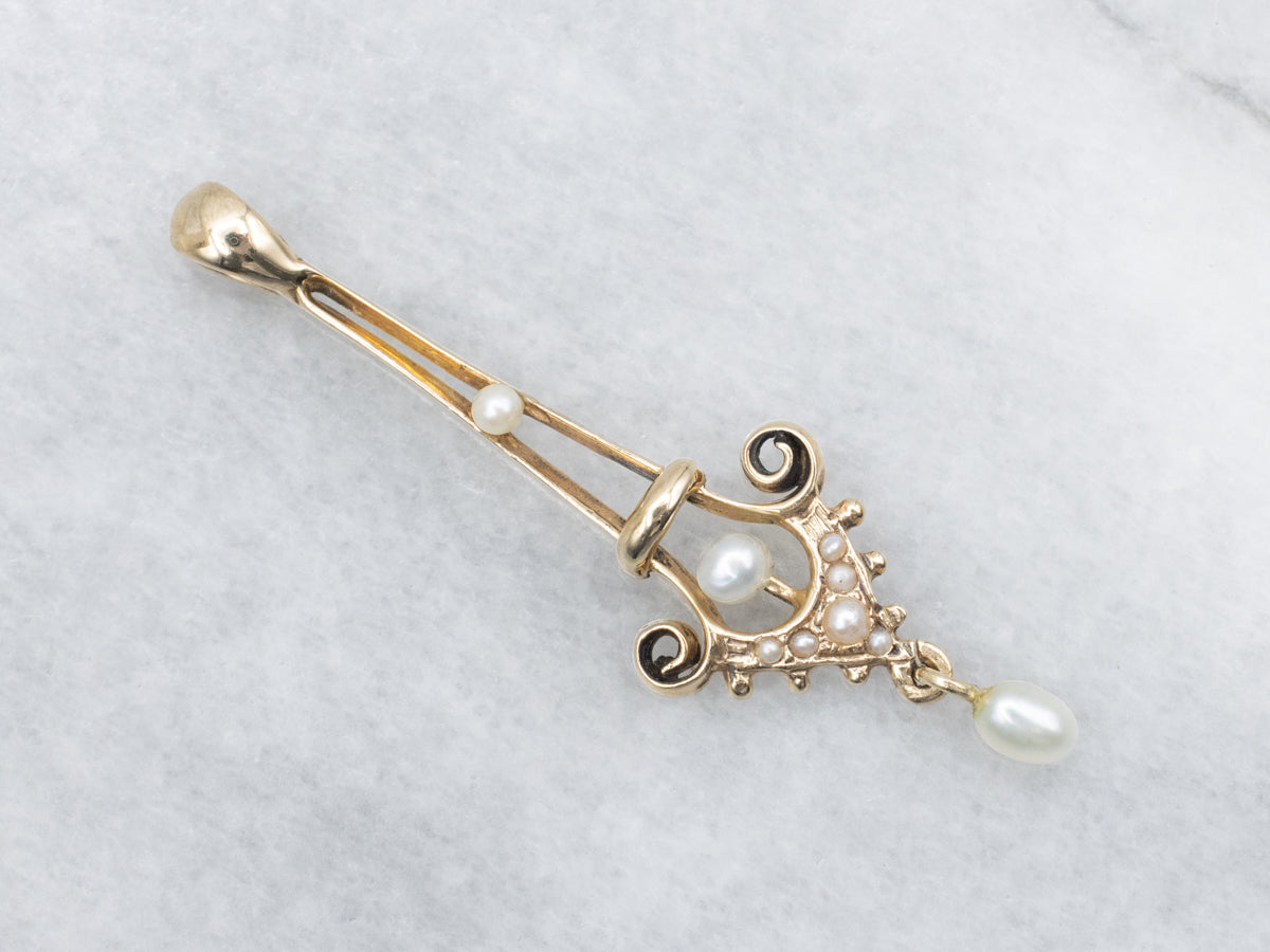 Victorian Gold Pearl and Seed Pearl Drop Lavalier Pendant