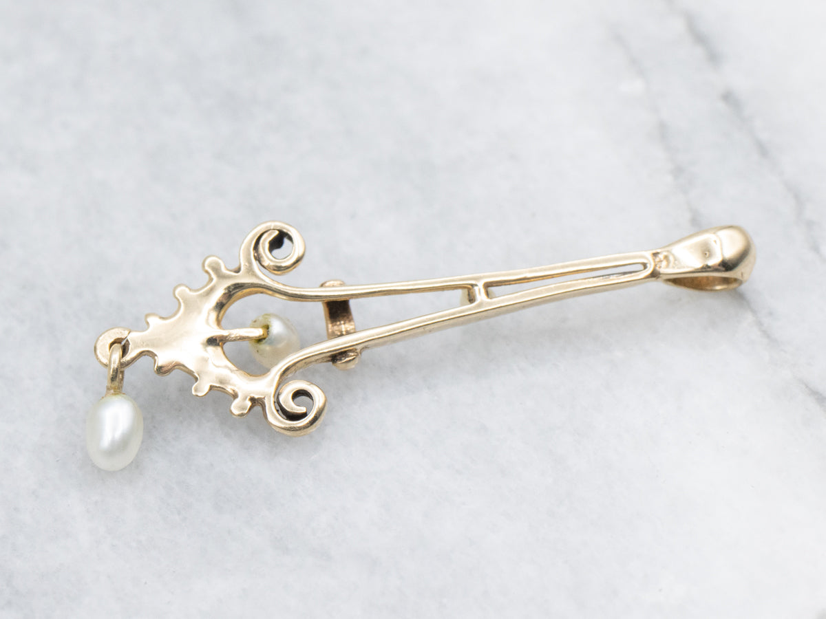 Victorian Gold Pearl and Seed Pearl Drop Lavalier Pendant