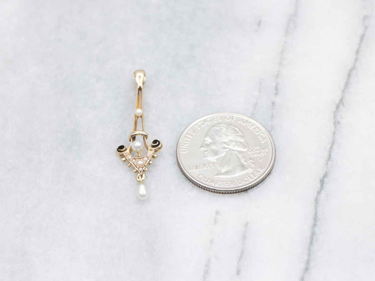 Victorian Gold Pearl and Seed Pearl Drop Lavalier Pendant