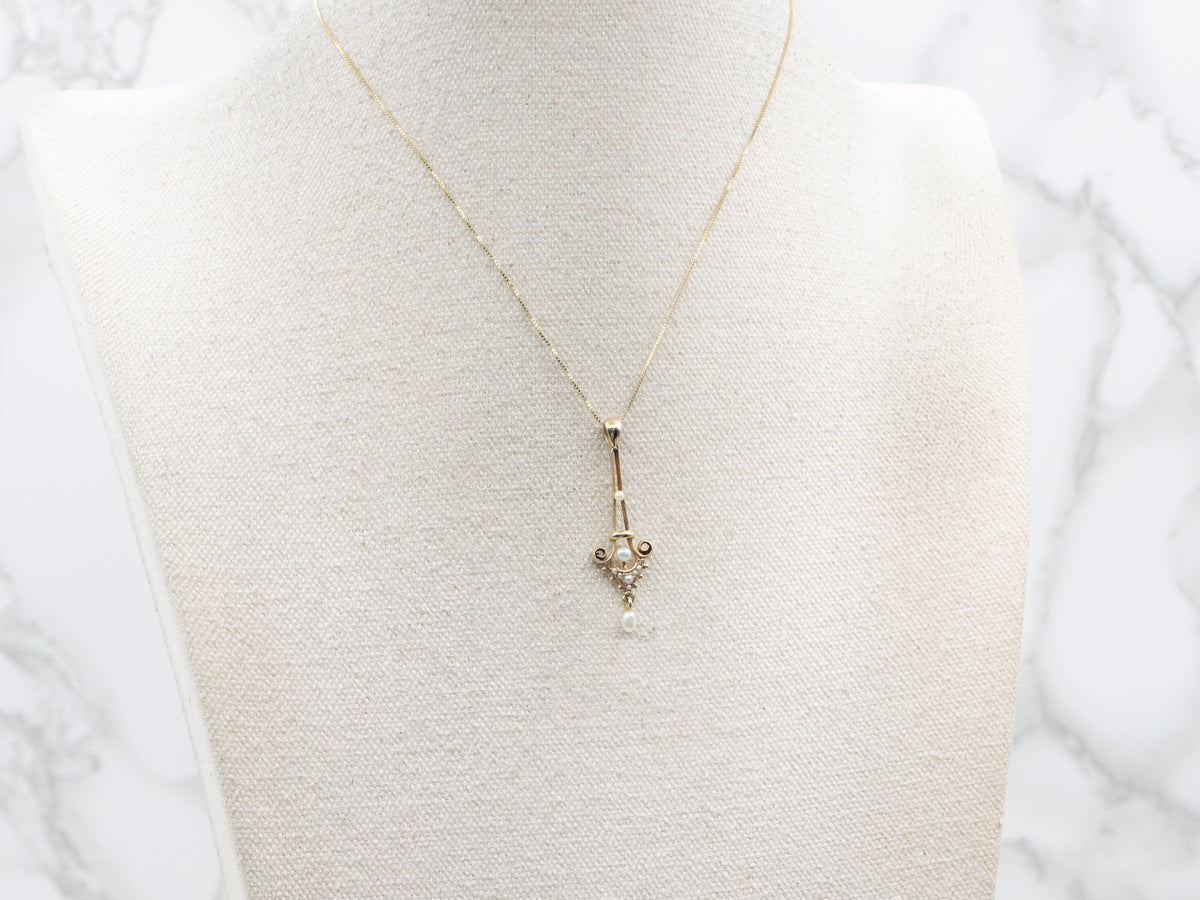Victorian Gold Pearl and Seed Pearl Drop Lavalier Pendant