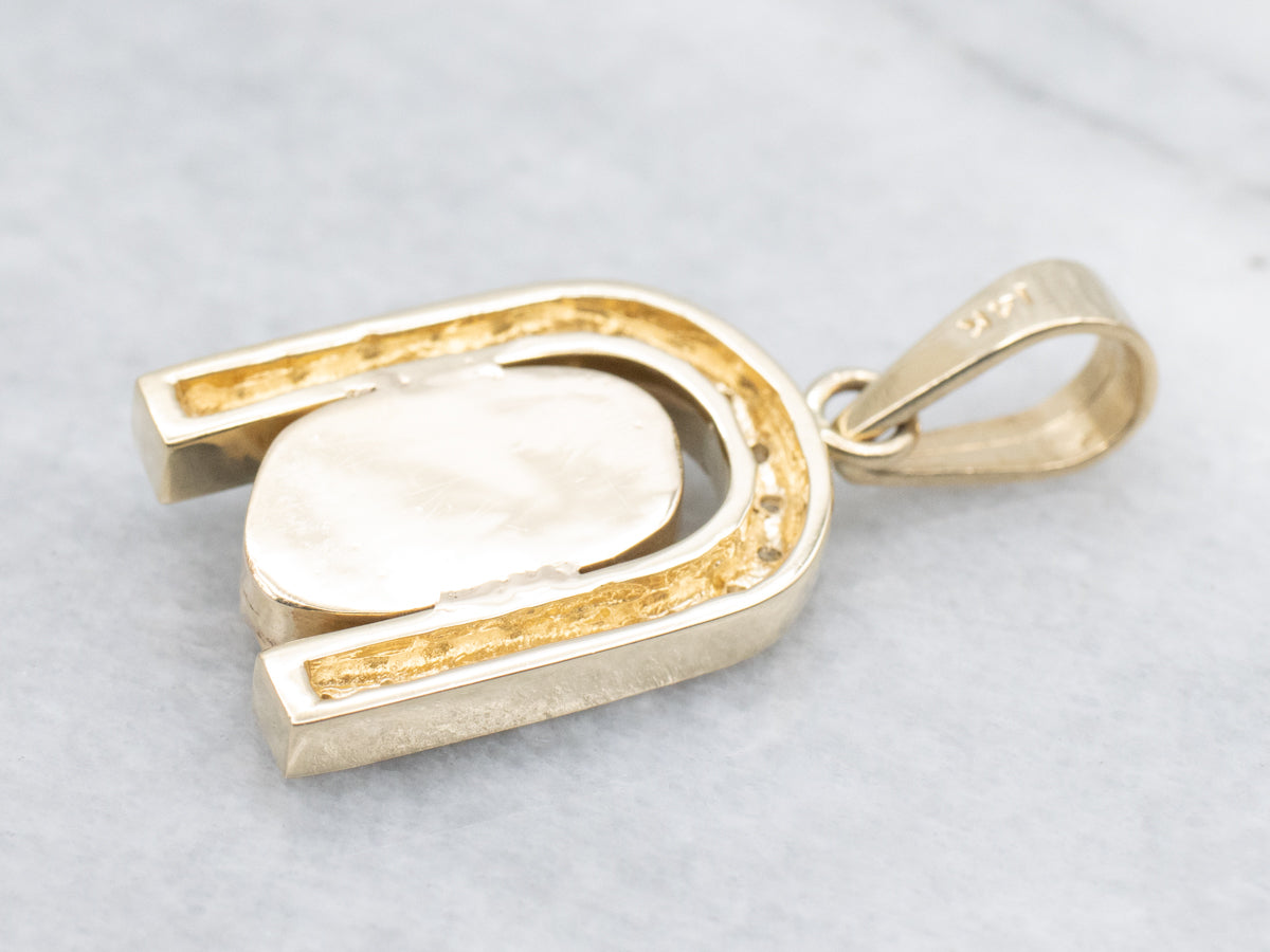 Turquoise and Diamond Gold Lucky Horseshoe Pendant