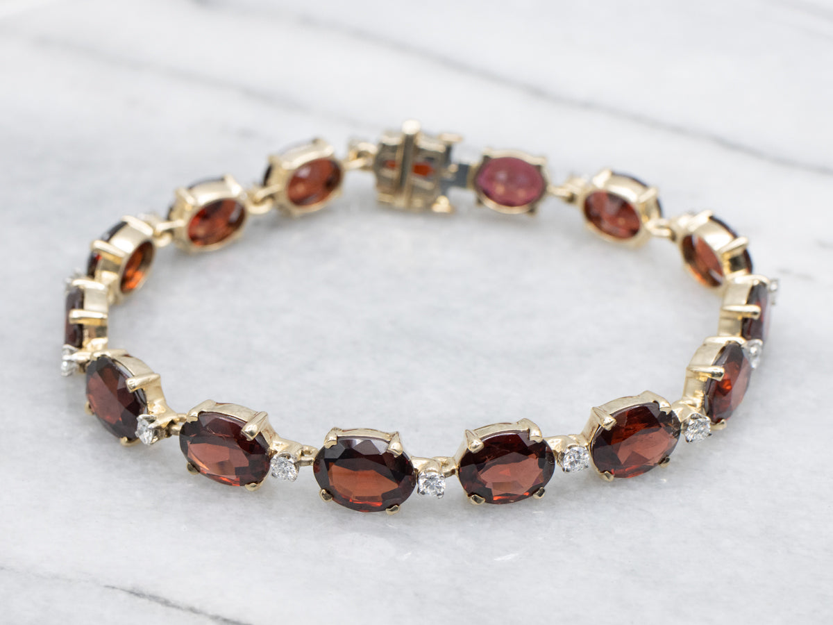 Garnet and Diamond Yellow Gold Bracelet