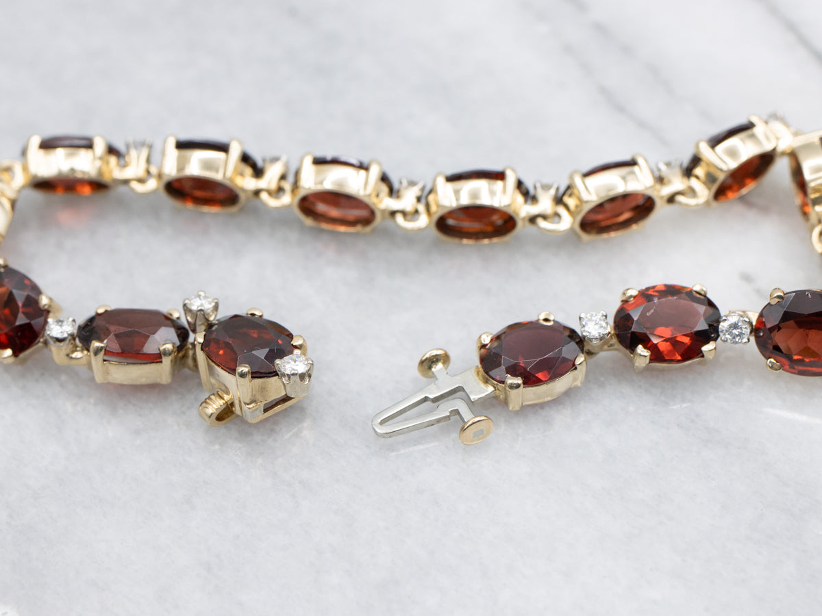 Garnet and Diamond Yellow Gold Bracelet