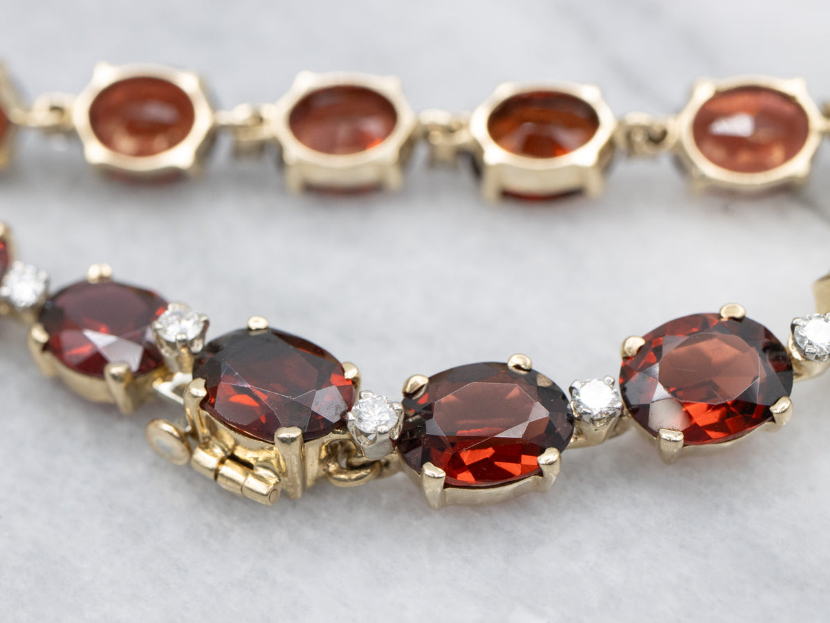 Garnet and Diamond Yellow Gold Bracelet
