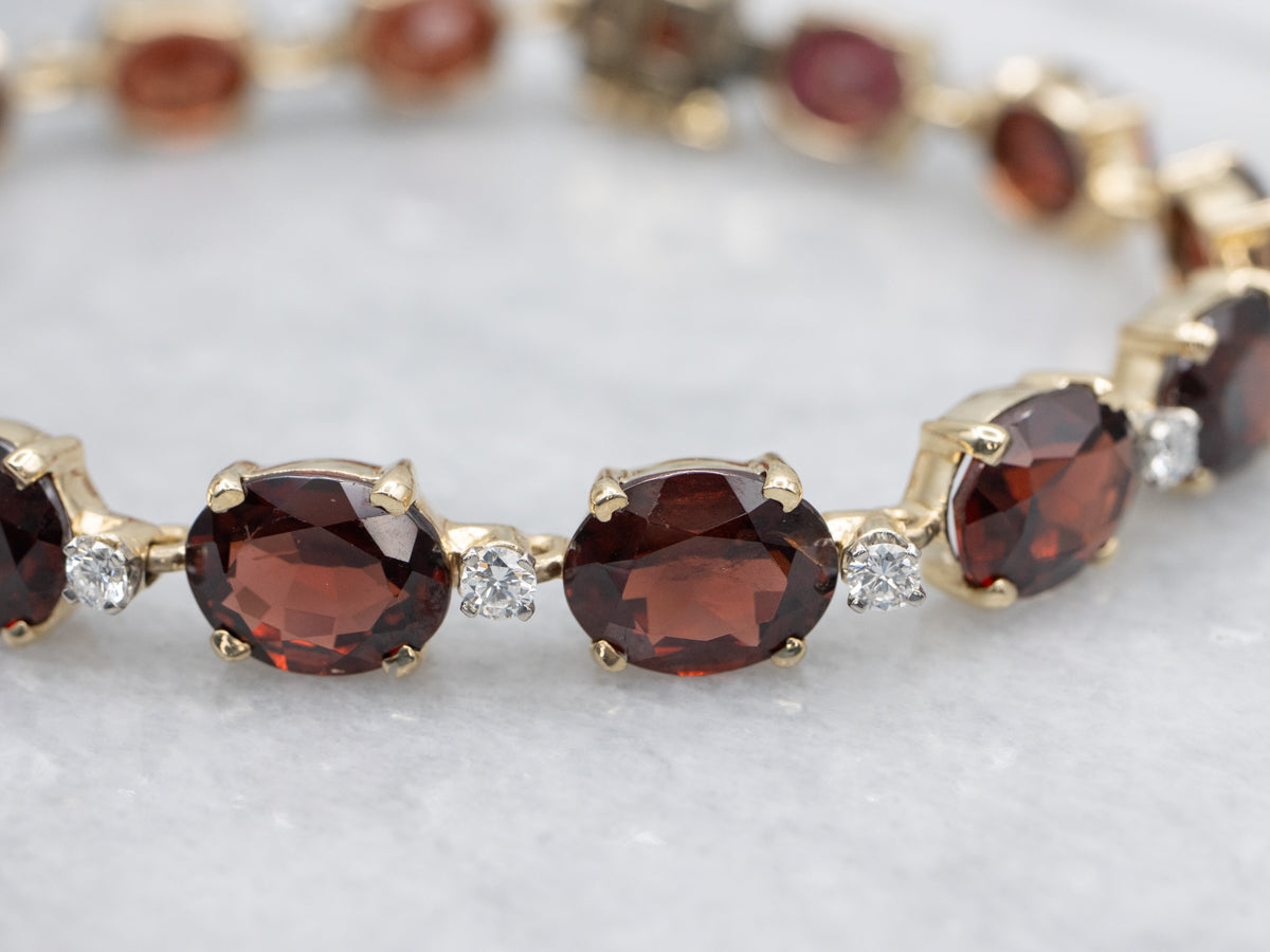 Garnet and Diamond Yellow Gold Bracelet