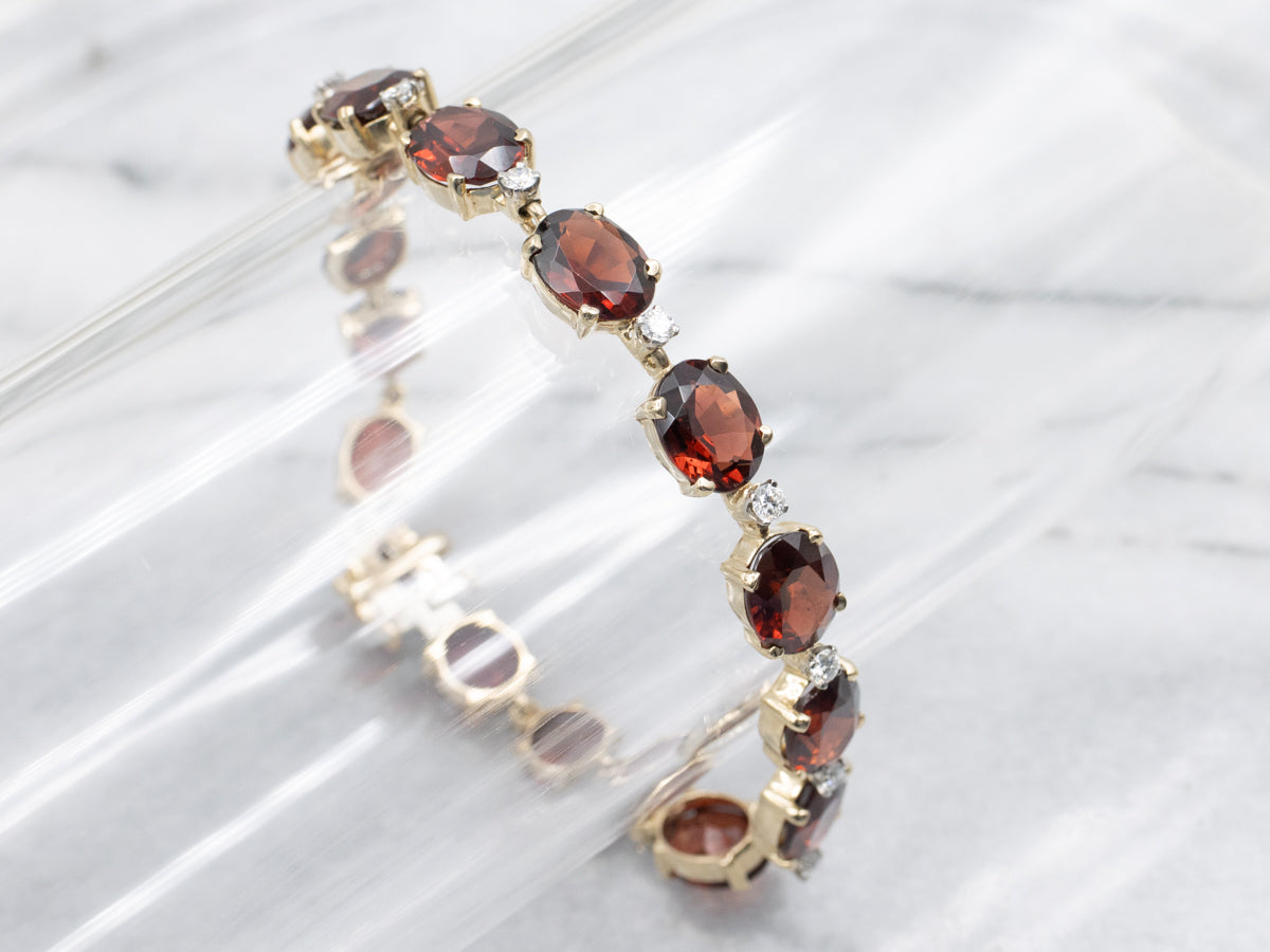 Garnet and Diamond Yellow Gold Bracelet