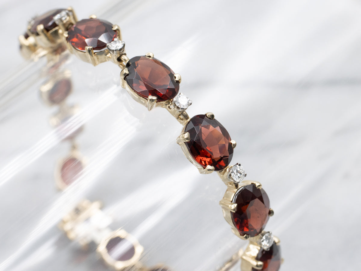 Garnet and Diamond Yellow Gold Bracelet