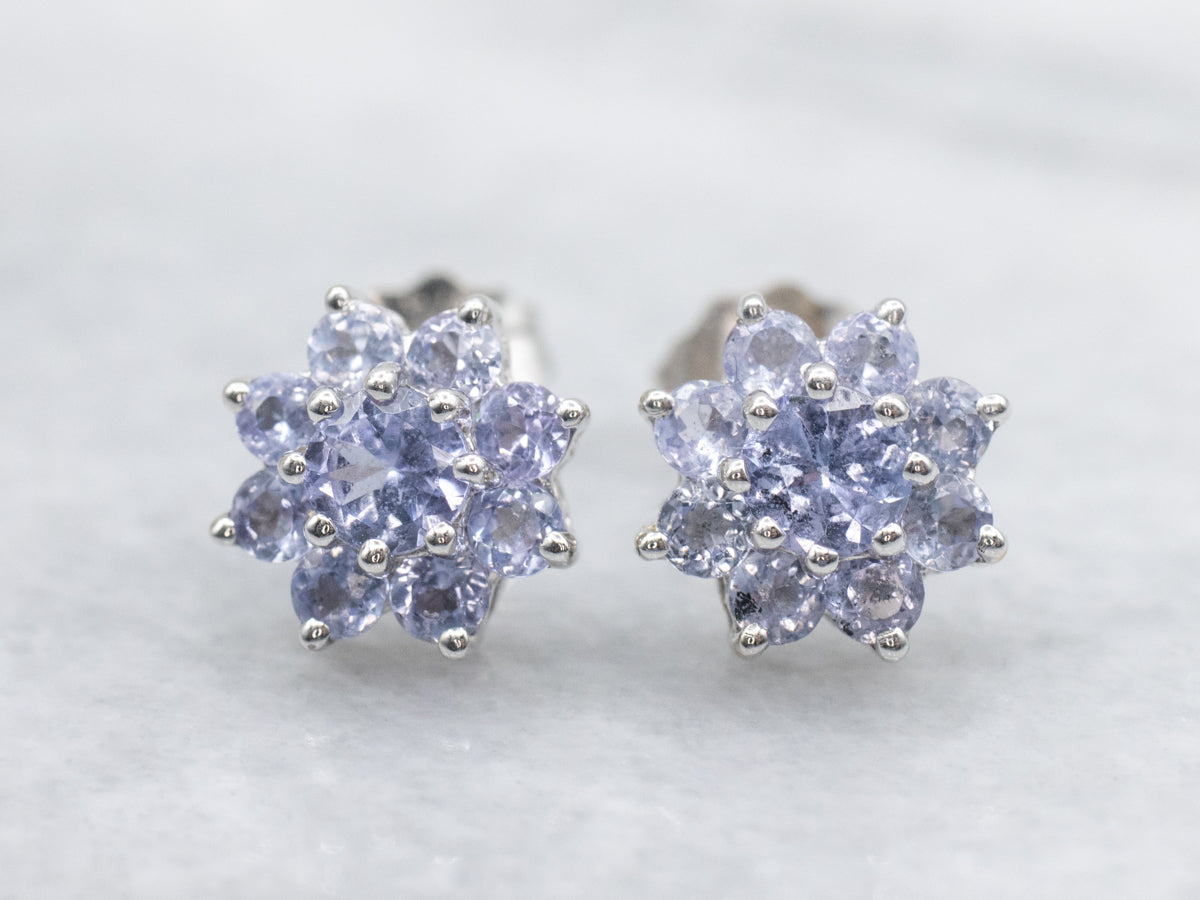 Floral Tanzanite Gold Stud Earrings