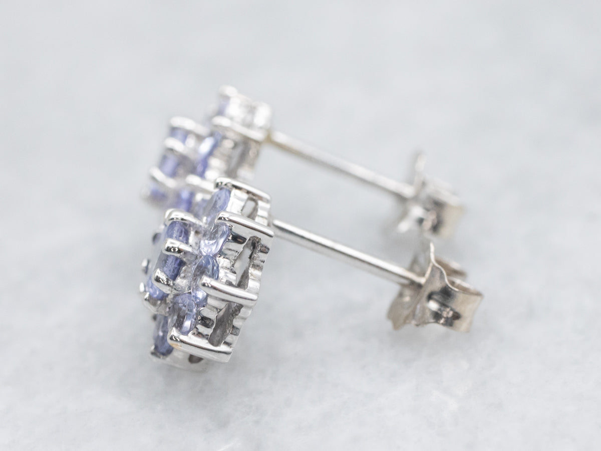 Floral Tanzanite Gold Stud Earrings