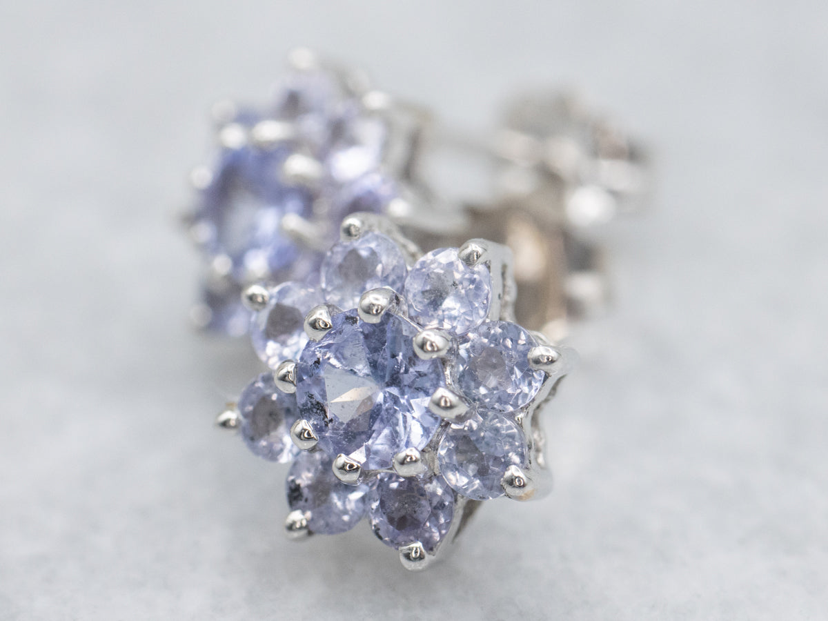 Floral Tanzanite Gold Stud Earrings