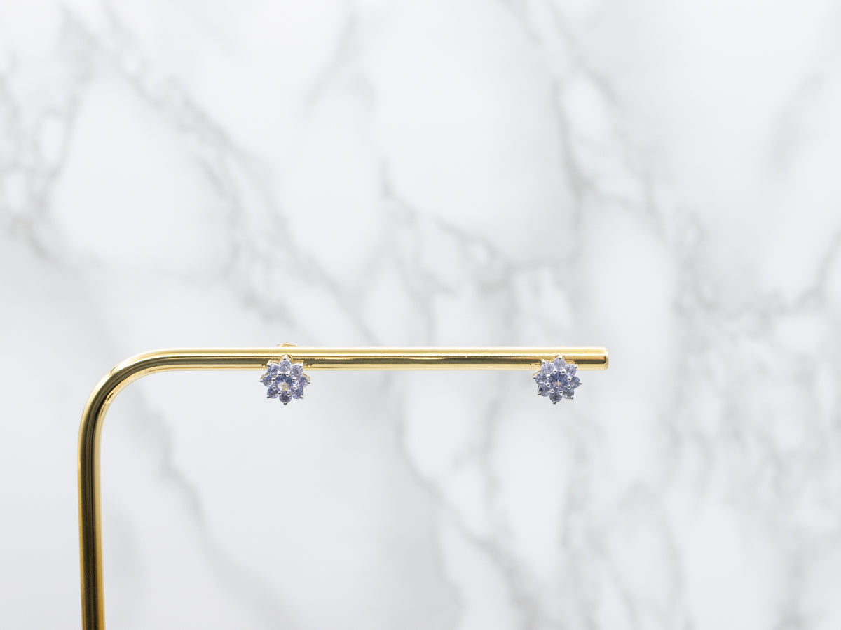 Floral Tanzanite Gold Stud Earrings