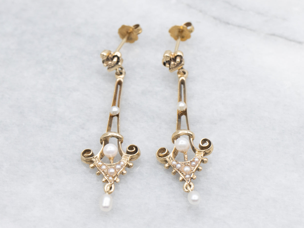 Victorian Gold Pearl and Seed Pearl Drop Earrings