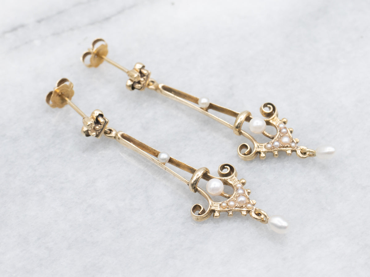 Victorian Gold Pearl and Seed Pearl Drop Earrings