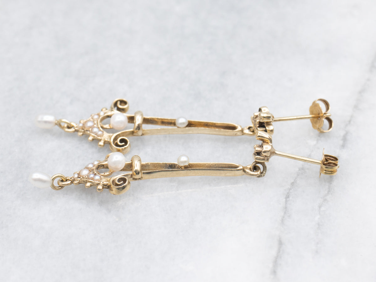 Victorian Gold Pearl and Seed Pearl Drop Earrings