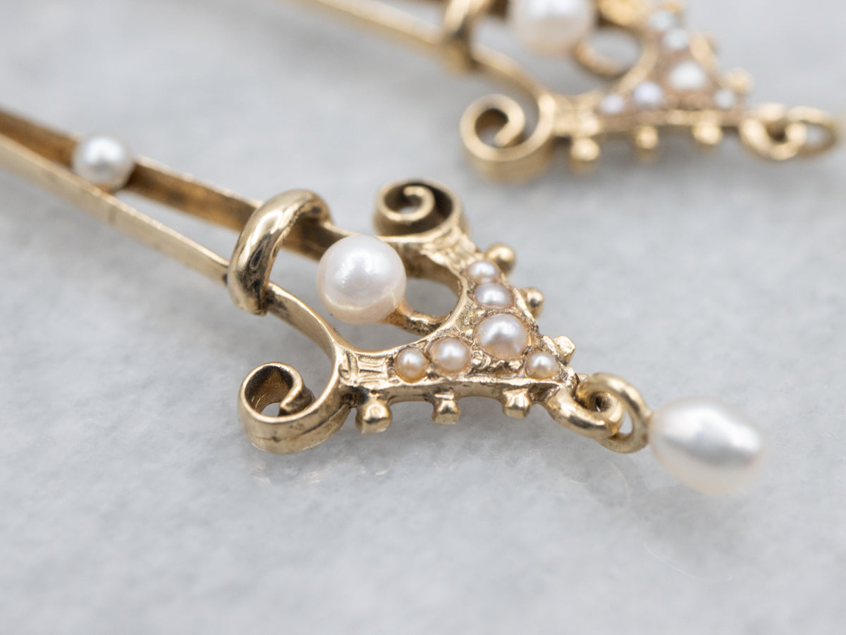 Victorian Gold Pearl and Seed Pearl Drop Earrings