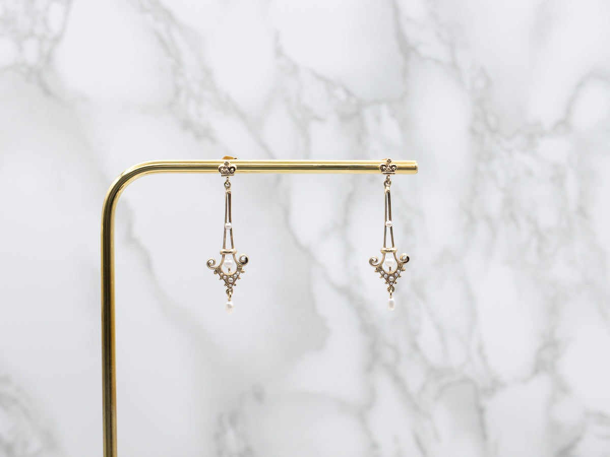 Victorian Gold Pearl and Seed Pearl Drop Earrings