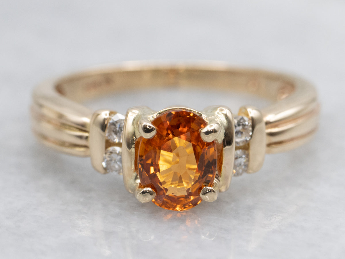 Spessartine Garnet and Diamond Gold Ring