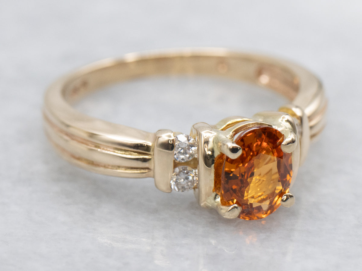 Spessartine Garnet and Diamond Gold Ring