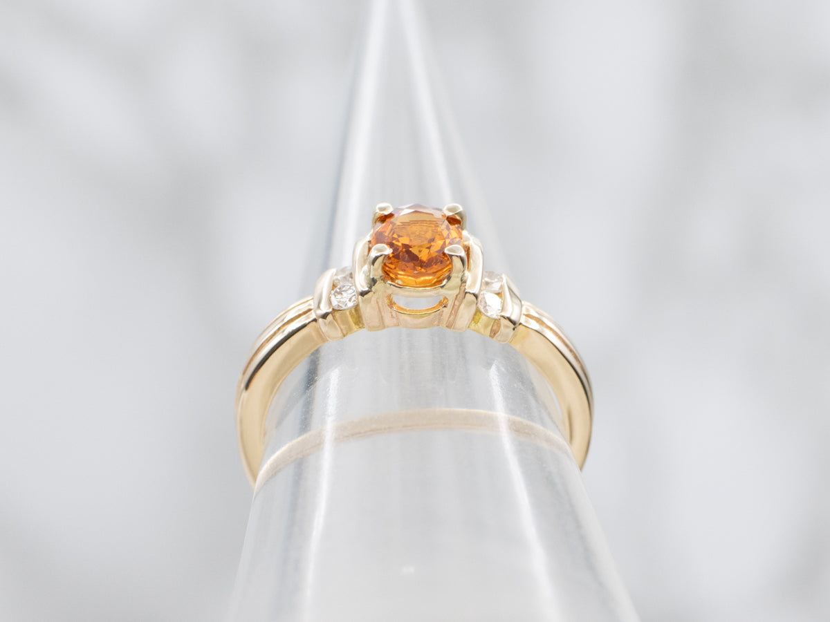 Spessartine Garnet and Diamond Gold Ring