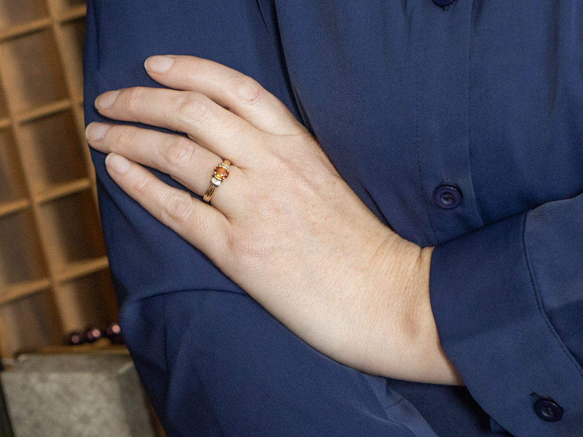 Spessartine Garnet and Diamond Gold Ring