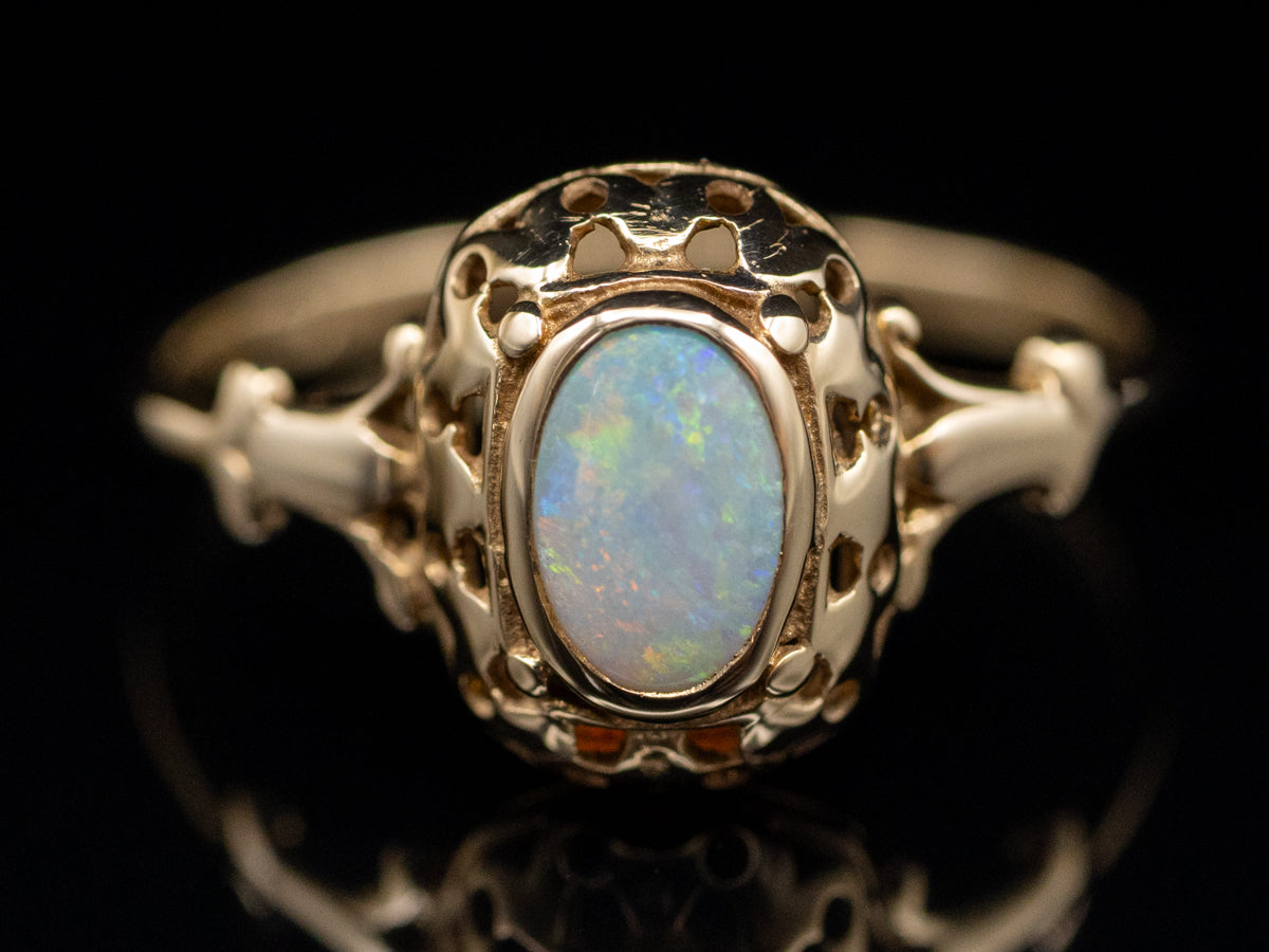 Bezel Set Australian Opal Gold Solitaire Ring
