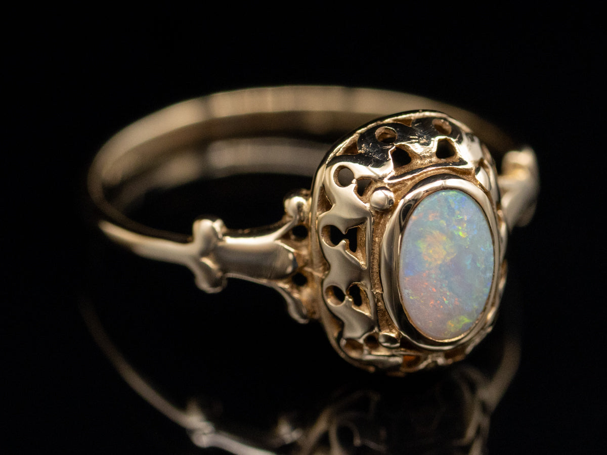 Bezel Set Australian Opal Gold Solitaire Ring