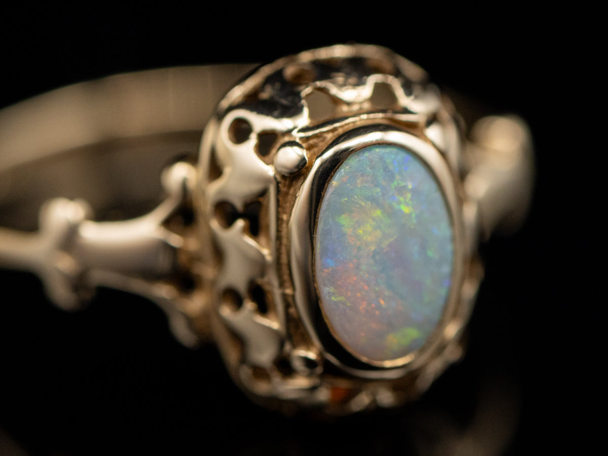Bezel Set Australian Opal Gold Solitaire Ring