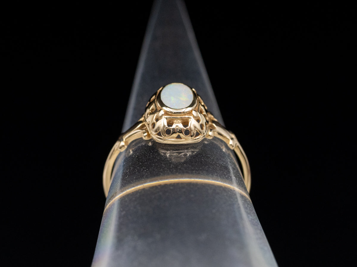 Bezel Set Australian Opal Gold Solitaire Ring