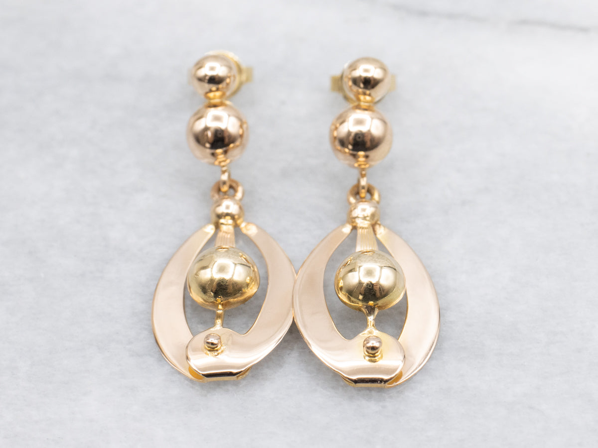 Beaded Gold Geometric Oval Drop Earrings
