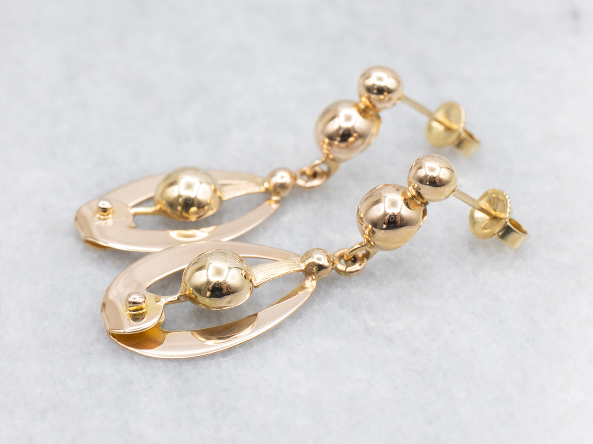 Beaded Gold Geometric Oval Drop Earrings