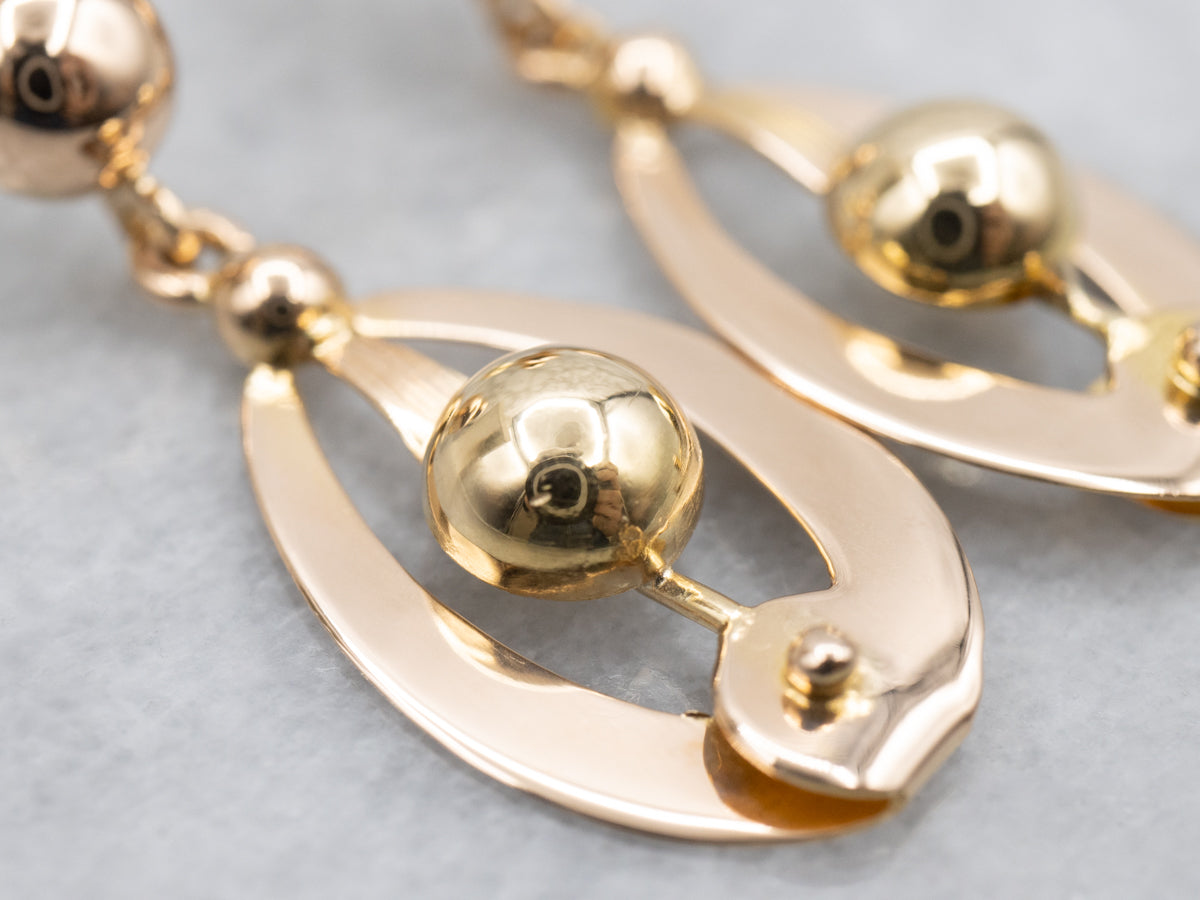 Beaded Gold Geometric Oval Drop Earrings