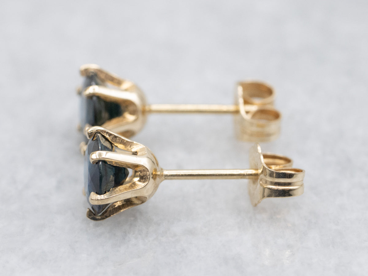 Six-Prong Sapphire Gold Stud Earrings