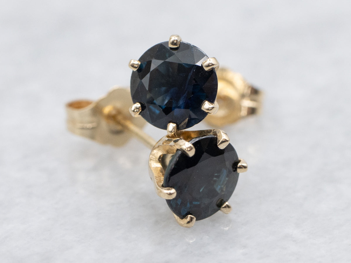 Six-Prong Sapphire Gold Stud Earrings