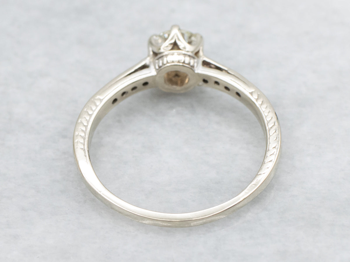 Round Brilliant Diamond Engagement Ring in Vintage Etched Gold Setting