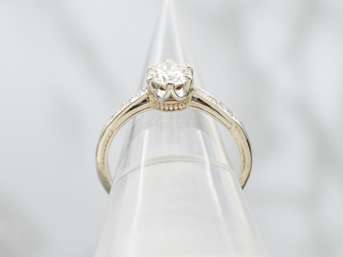 Round Brilliant Diamond Engagement Ring in Vintage Etched Gold Setting