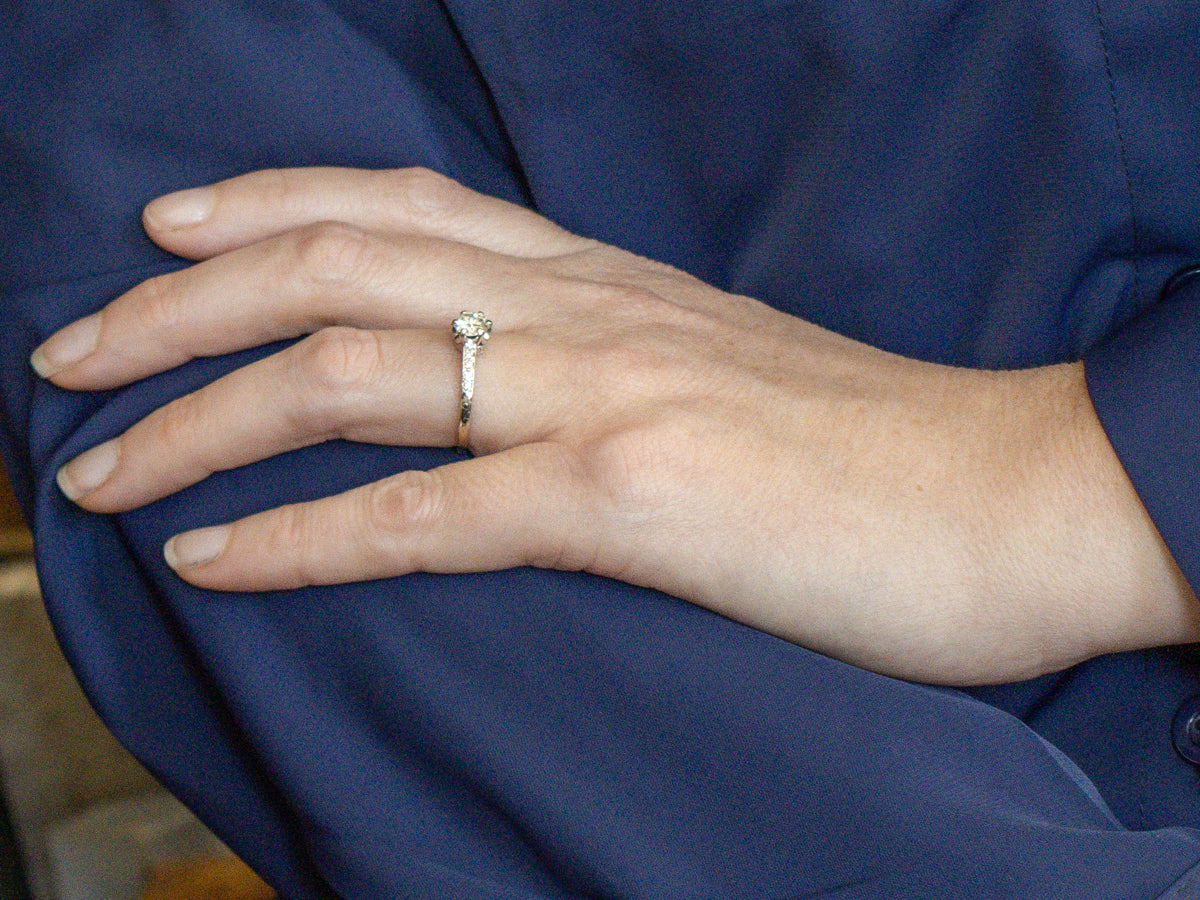 Round Brilliant Diamond Engagement Ring in Vintage Etched Gold Setting